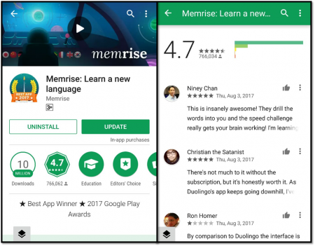 the screenshots of memrise app for learning Chinese
