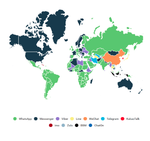 Most popular communication app by country map